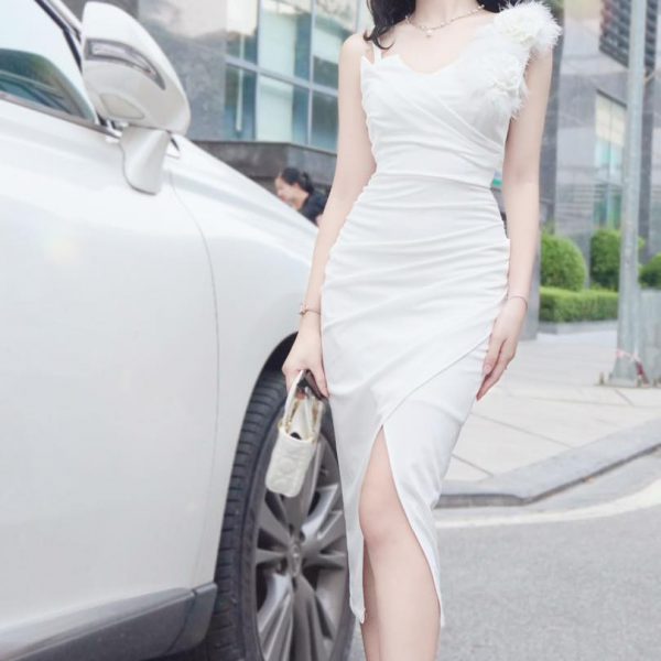 Đầm trắng xòe dự tiệc phối hoa HL14-39 | Thời trang công sở K&K Fashion
